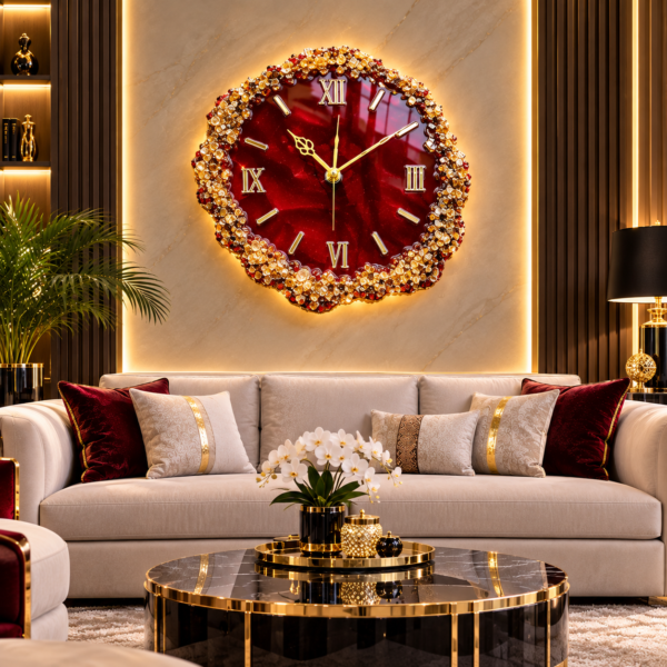 ساعت دیواری رزینی روژین با نور پردازی ملایم کد570